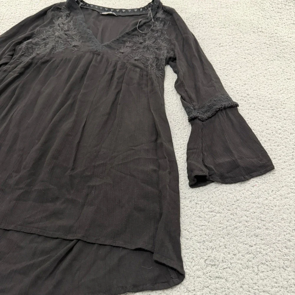Cotton On Tunic Top Womens Large Black Embroidered Bell Sleeve Boho Peasant
